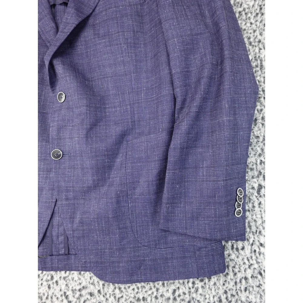 Peter Millar Blazer Mens 46R Navy Blue Good Glen Plaid Patch Pocket Sport Coat